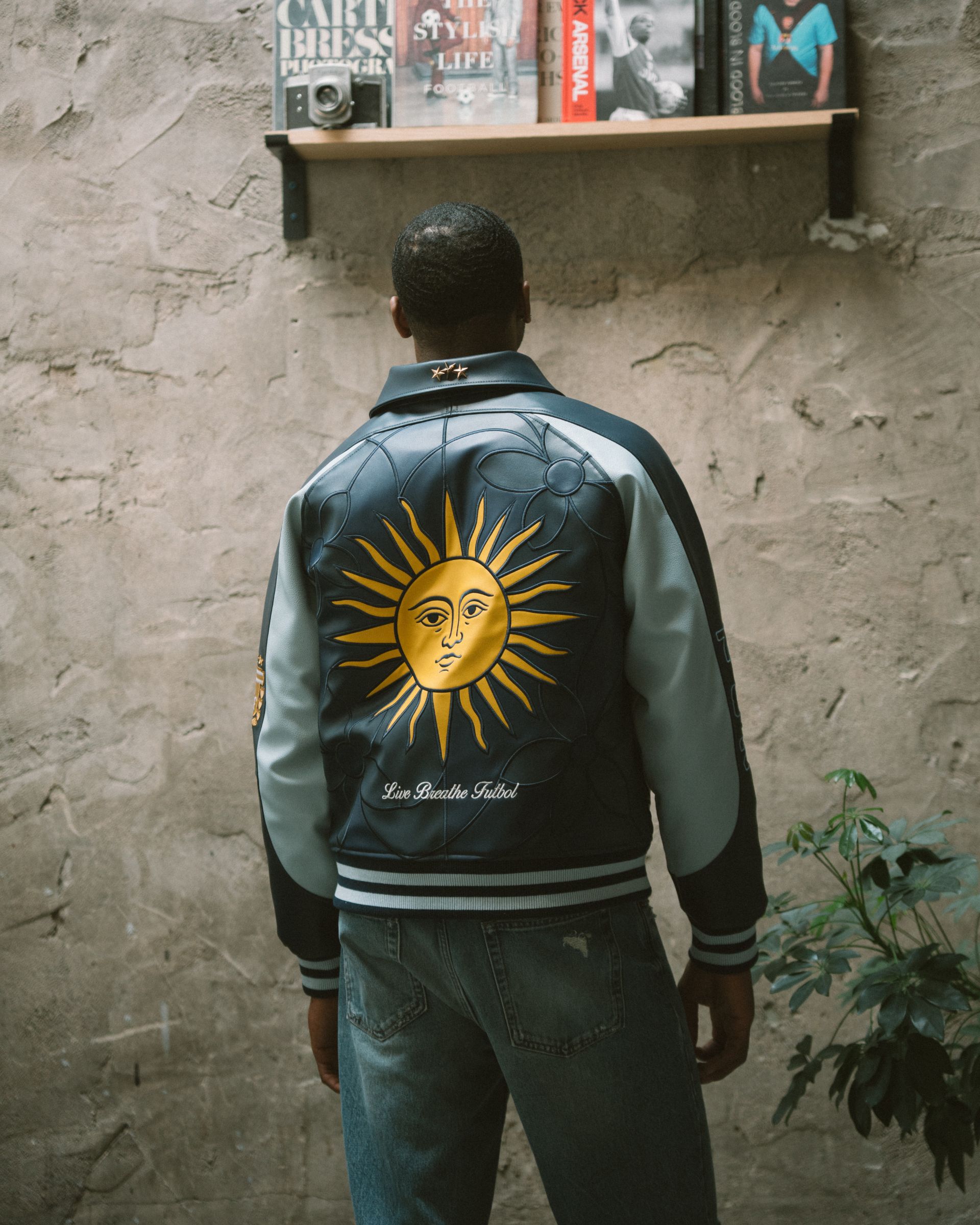 Floral Sun Glass Collared Letterman Jacket