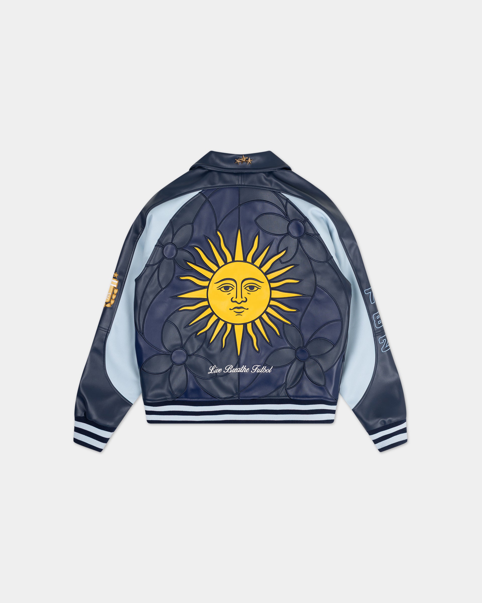 Floral Sun Glass Collared Letterman Jacket