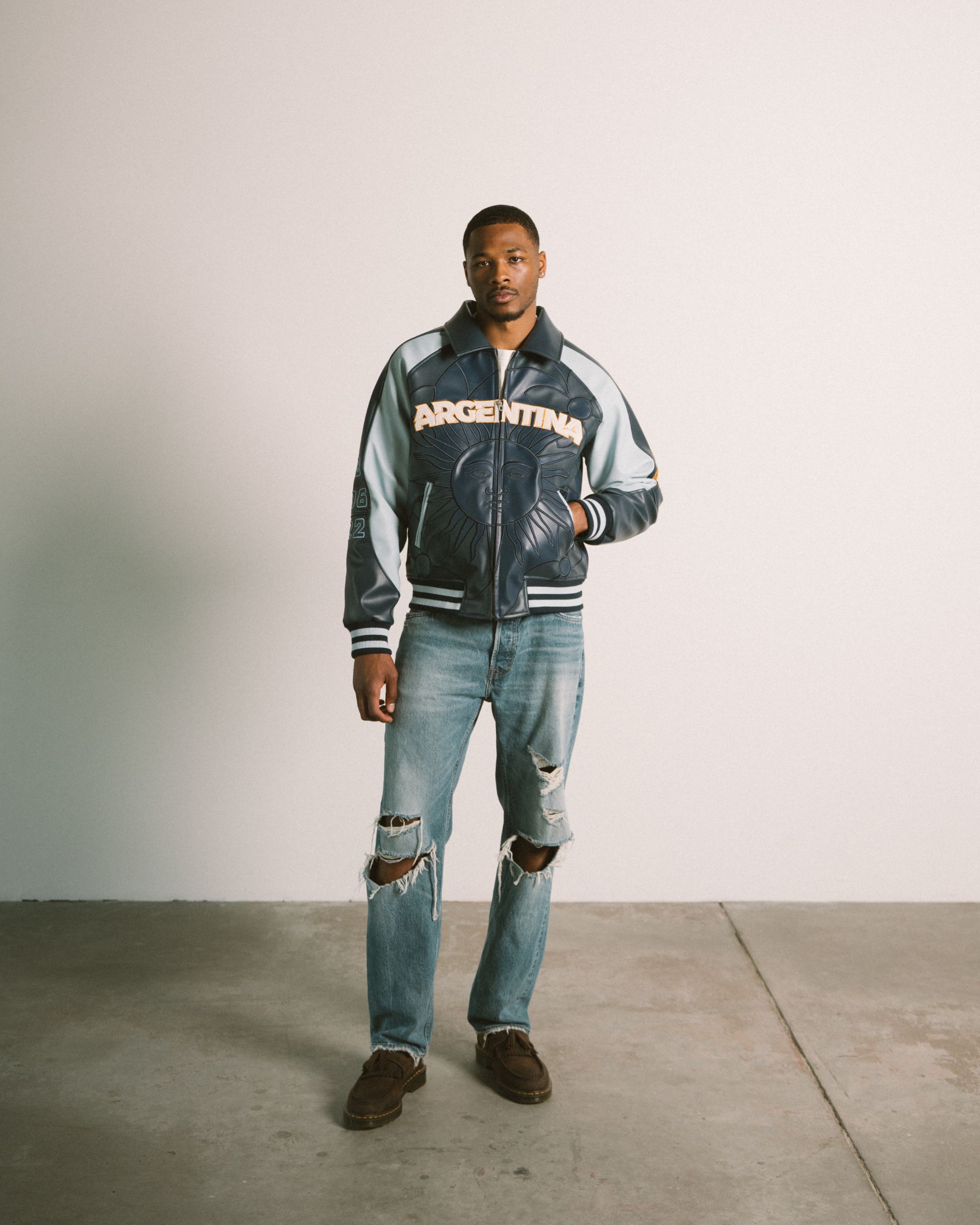 Floral Sun Glass Collared Letterman Jacket