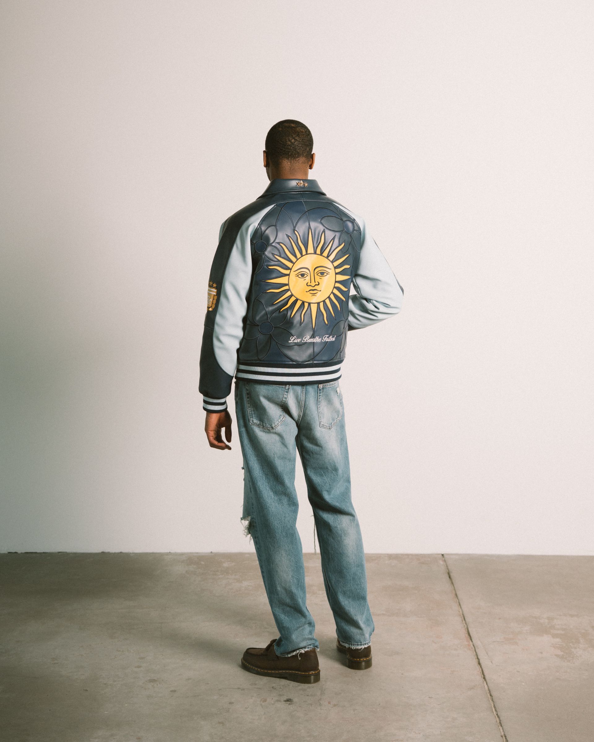 Floral Sun Glass Collared Letterman Jacket